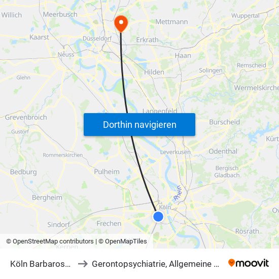 Köln Barbarossaplatz to Gerontopsychiatrie, Allgemeine Psychiatrie 1 map
