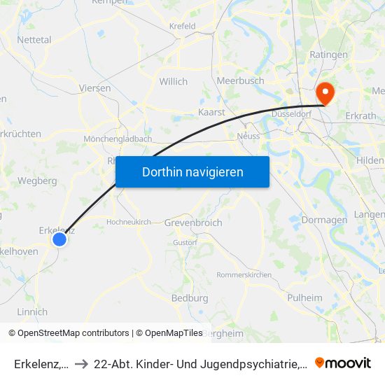 Erkelenz, Bahnhof to 22-Abt. Kinder- Und Jugendpsychiatrie, Tagesklinik Institutsambulanz map