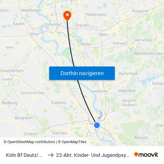 Köln Bf Deutz/Messe Lanxess Arena to 22-Abt. Kinder- Und Jugendpsychiatrie, Tagesklinik Institutsambulanz map