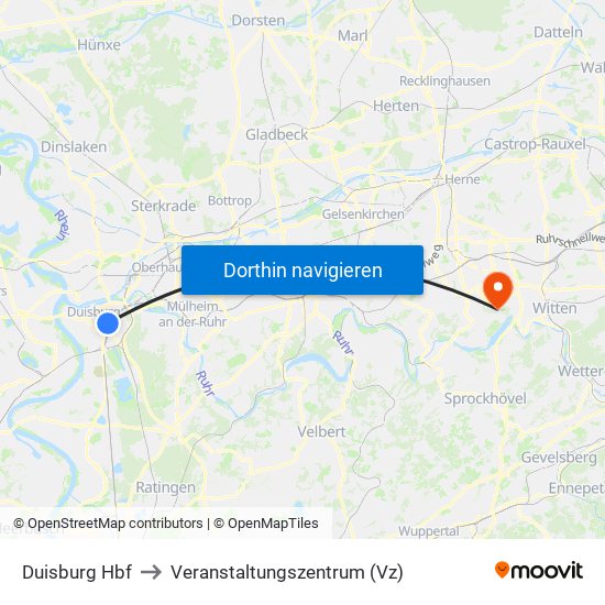 Duisburg Hbf to Veranstaltungszentrum (Vz) map