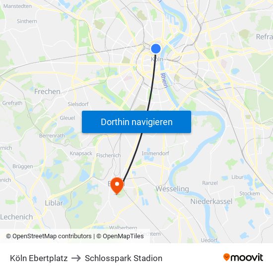 Köln Ebertplatz to Schlosspark Stadion map