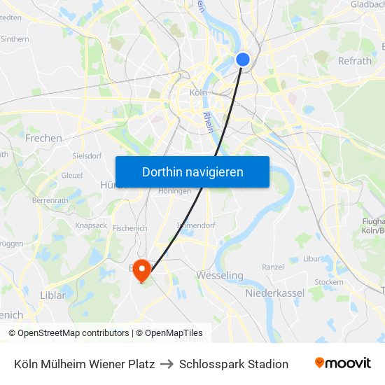 Köln Mülheim Wiener Platz to Schlosspark Stadion map