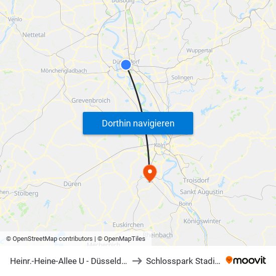 Heinr.-Heine-Allee U - Düsseldorf to Schlosspark Stadion map