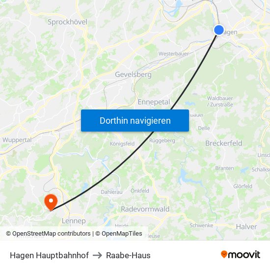 Hagen Hauptbahnhof to Raabe-Haus map