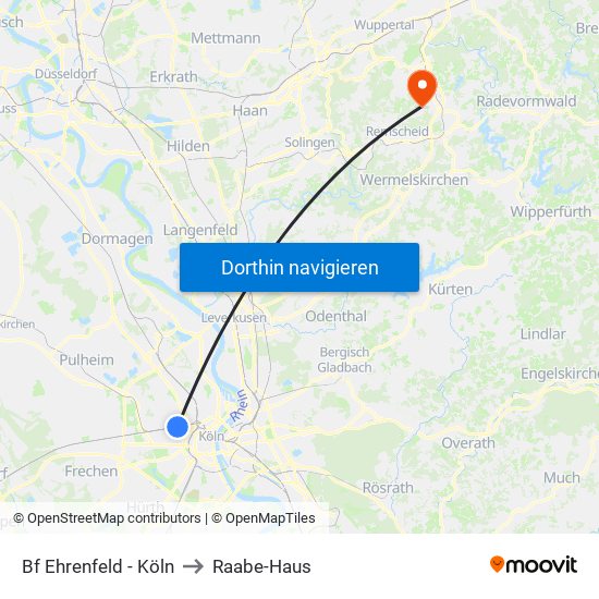 Bf Ehrenfeld - Köln to Raabe-Haus map