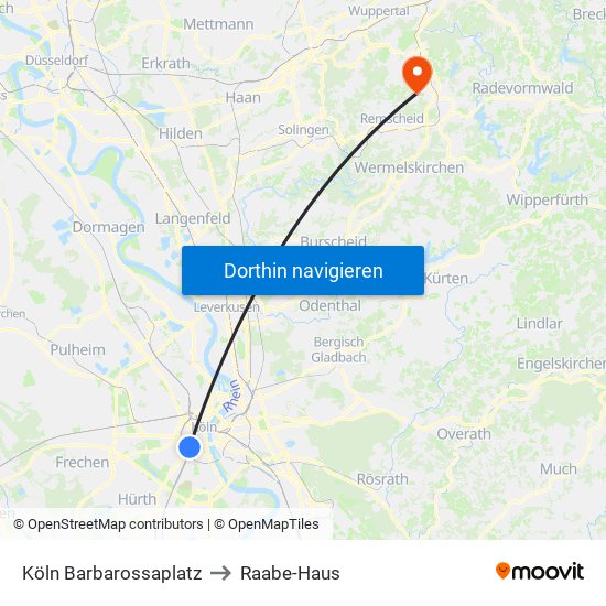 Köln Barbarossaplatz to Raabe-Haus map