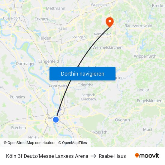 Köln Bf Deutz/Messe Lanxess Arena to Raabe-Haus map