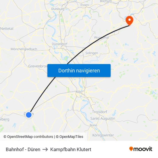 Bahnhof - Düren to Kampfbahn Klutert map