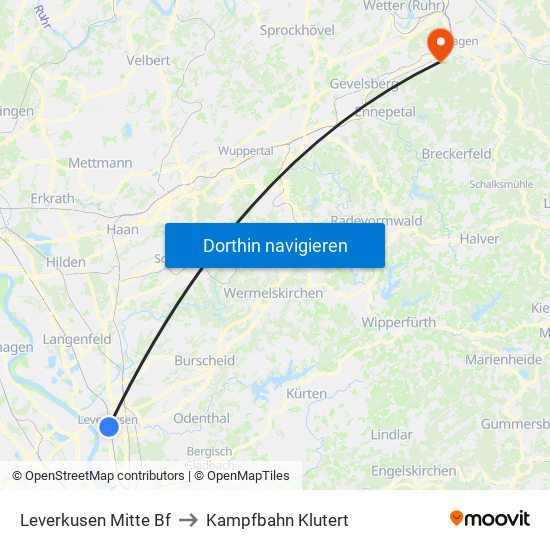 Leverkusen Mitte Bf to Kampfbahn Klutert map