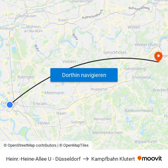 Heinr.-Heine-Allee U - Düsseldorf to Kampfbahn Klutert map