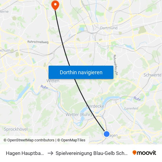 Hagen Hauptbahnhof to Spielvereinigung Blau-Gelb Schwerin E.V. map