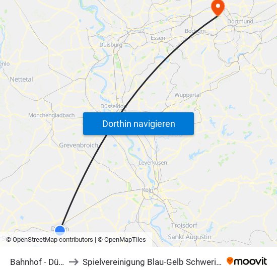 Bahnhof - Düren to Spielvereinigung Blau-Gelb Schwerin E.V. map