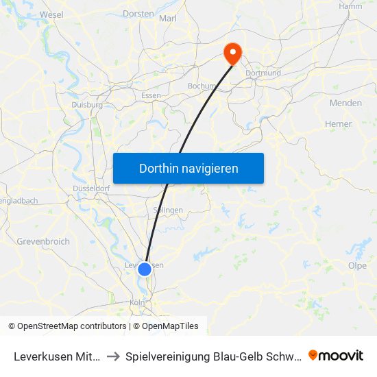 Leverkusen Mitte Bf to Spielvereinigung Blau-Gelb Schwerin E.V. map