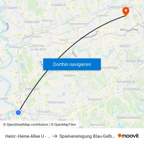 Heinr.-Heine-Allee U - Düsseldorf to Spielvereinigung Blau-Gelb Schwerin E.V. map