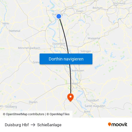 Duisburg Hbf to Schießanlage map