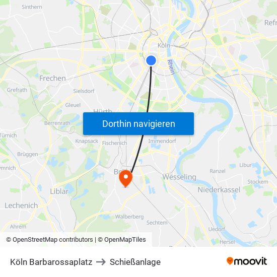 Köln Barbarossaplatz to Schießanlage map