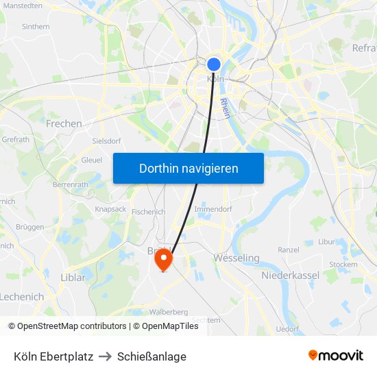 Köln Ebertplatz to Schießanlage map