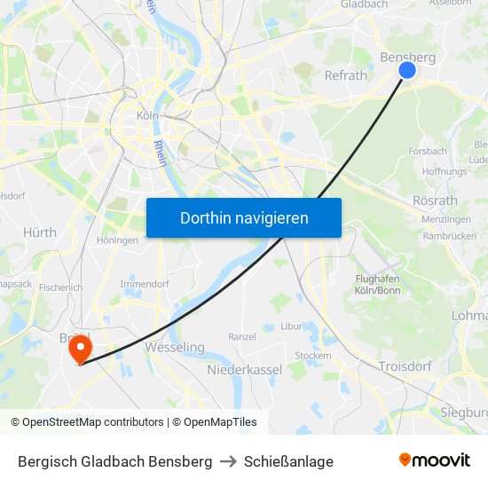 Bergisch Gladbach Bensberg to Schießanlage map