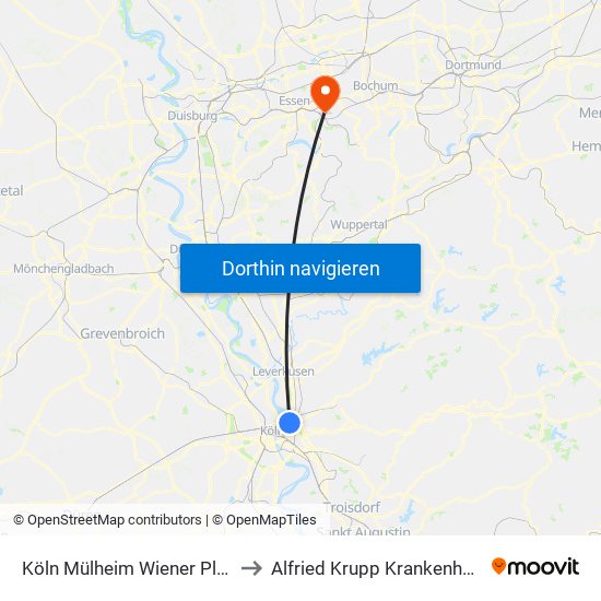 Köln Mülheim Wiener Platz to Alfried Krupp Krankenhaus map