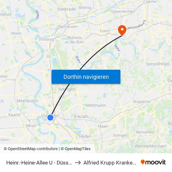Heinr.-Heine-Allee U - Düsseldorf to Alfried Krupp Krankenhaus map