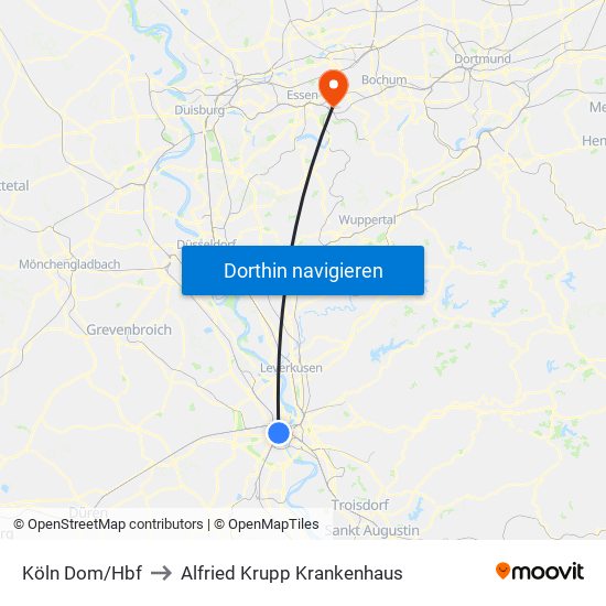 Köln Dom/Hbf to Alfried Krupp Krankenhaus map