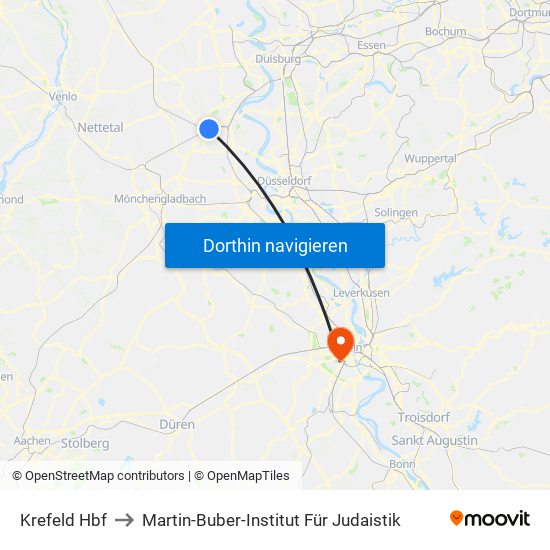 Krefeld Hbf to Martin-Buber-Institut Für Judaistik map