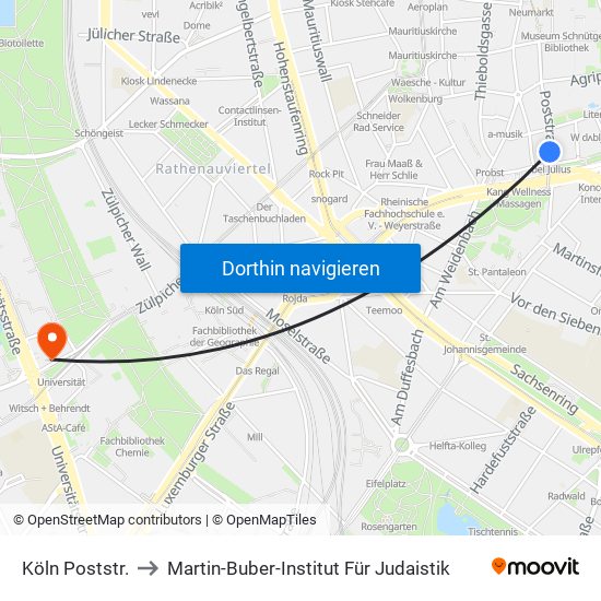 Köln Poststr. to Martin-Buber-Institut Für Judaistik map