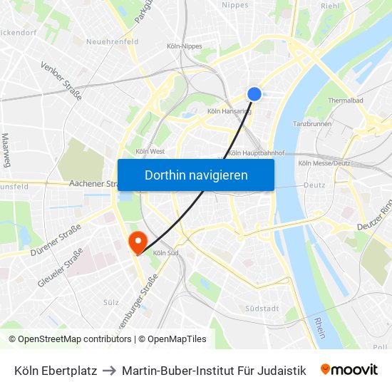 Köln Ebertplatz to Martin-Buber-Institut Für Judaistik map