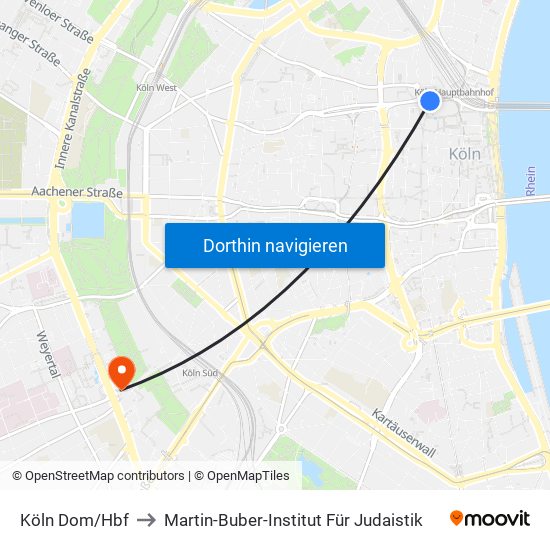 Köln Dom/Hbf to Martin-Buber-Institut Für Judaistik map