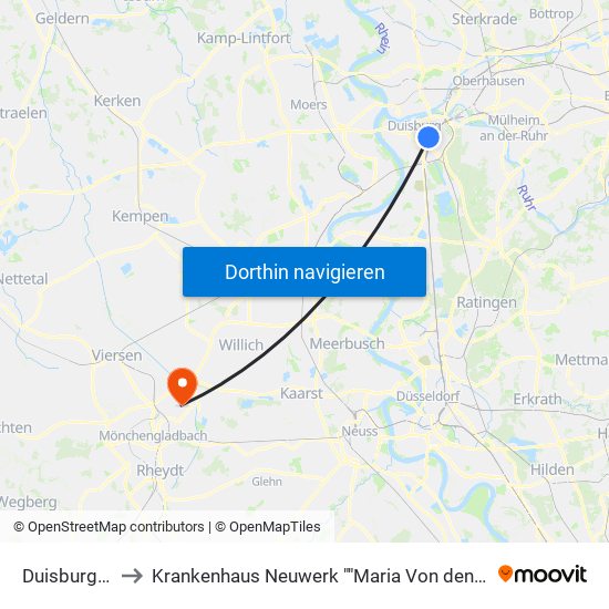 Duisburg Hbf to Krankenhaus Neuwerk ""Maria Von den Aposteln"" map