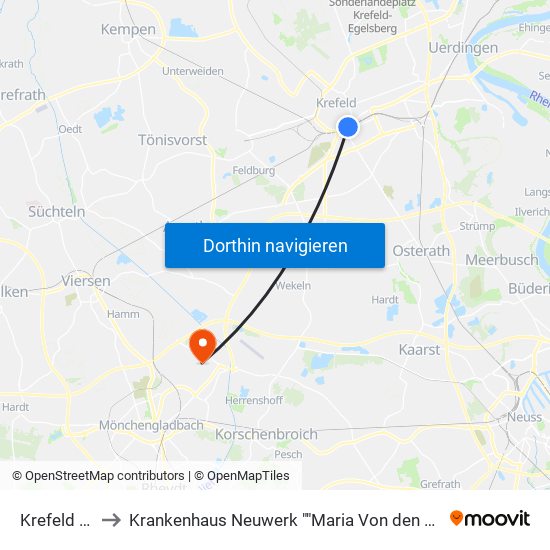 Krefeld Hbf to Krankenhaus Neuwerk ""Maria Von den Aposteln"" map