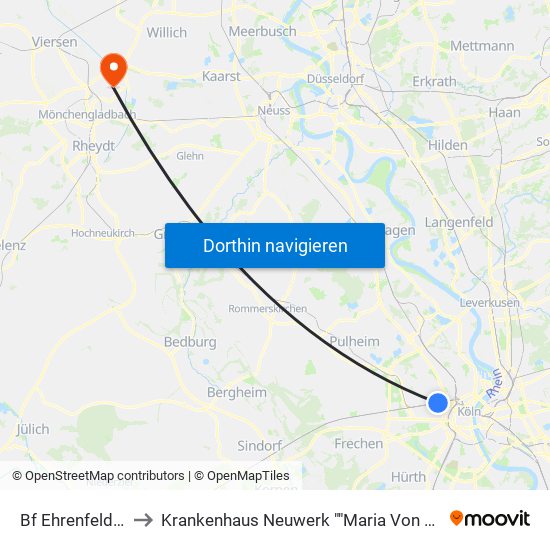 Bf Ehrenfeld - Köln to Krankenhaus Neuwerk ""Maria Von den Aposteln"" map