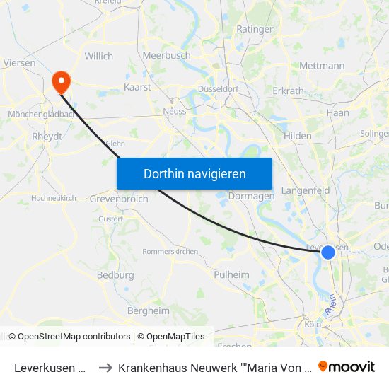 Leverkusen Mitte Bf to Krankenhaus Neuwerk ""Maria Von den Aposteln"" map