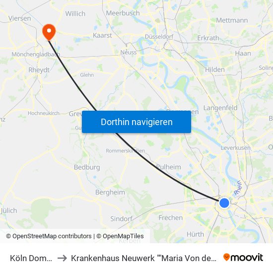 Köln Dom/Hbf to Krankenhaus Neuwerk ""Maria Von den Aposteln"" map