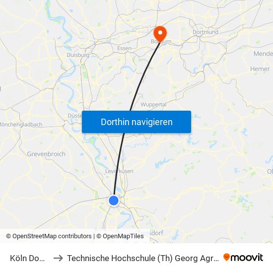 Köln Dom/Hbf to Technische Hochschule (Th) Georg Agricola Zu Bochum map