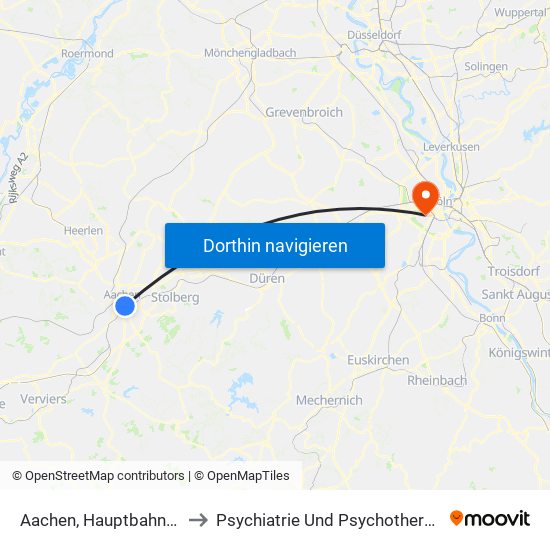 Aachen, Hauptbahnhof to Psychiatrie Und Psychotherapie map