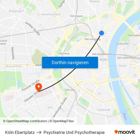 Köln Ebertplatz to Psychiatrie Und Psychotherapie map