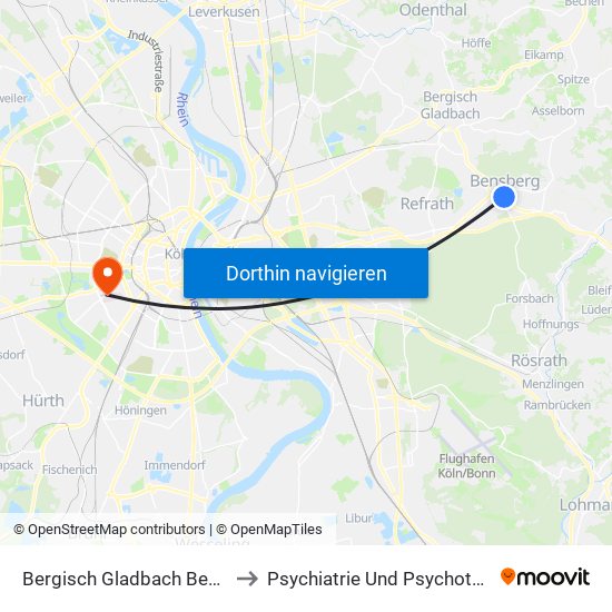 Bergisch Gladbach Bensberg to Psychiatrie Und Psychotherapie map