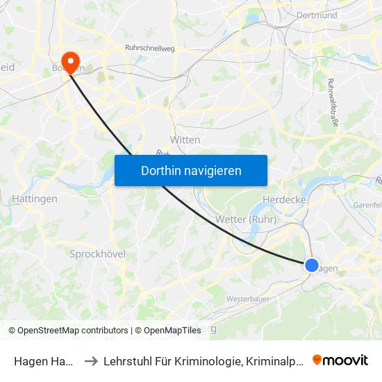 Hagen Hauptbahnhof to Lehrstuhl Für Kriminologie, Kriminalpolitik Und Polizeiwissenschaft map