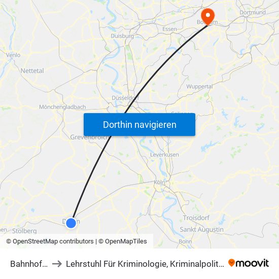 Bahnhof - Düren to Lehrstuhl Für Kriminologie, Kriminalpolitik Und Polizeiwissenschaft map