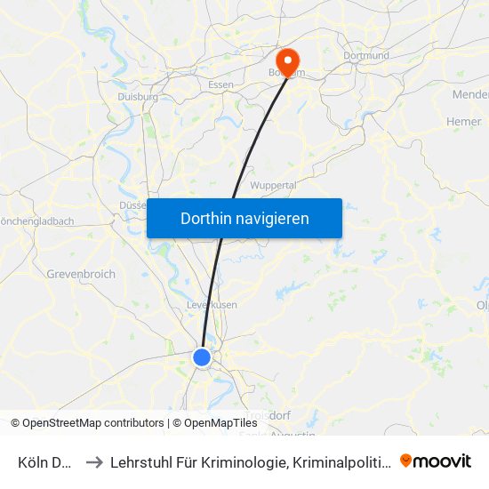 Köln Dom/Hbf to Lehrstuhl Für Kriminologie, Kriminalpolitik Und Polizeiwissenschaft map