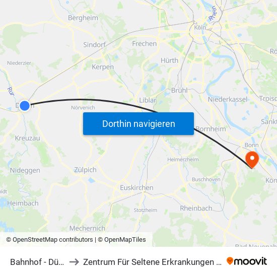 Bahnhof - Düren to Zentrum Für Seltene Erkrankungen (Zse) map