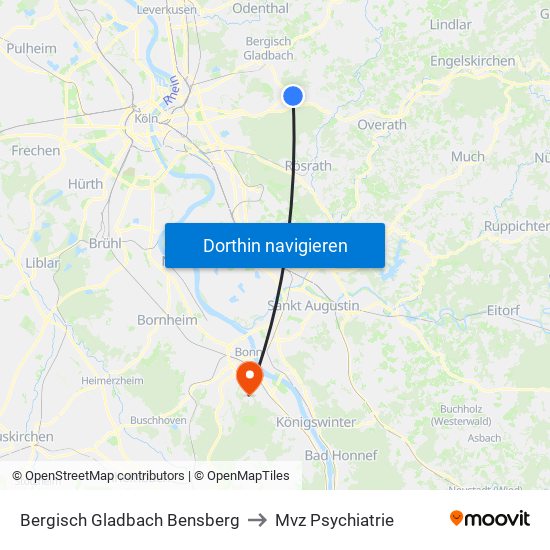 Bergisch Gladbach Bensberg to Mvz Psychiatrie map