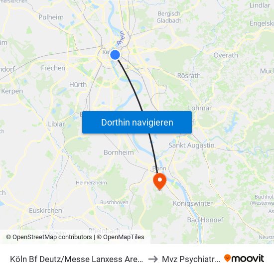 Köln Bf Deutz/Messe Lanxess Arena to Mvz Psychiatrie map