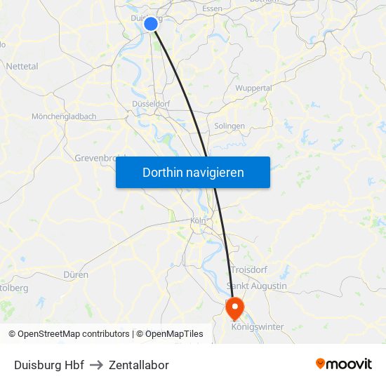 Duisburg Hbf to Zentallabor map