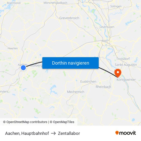 Aachen, Hauptbahnhof to Zentallabor map