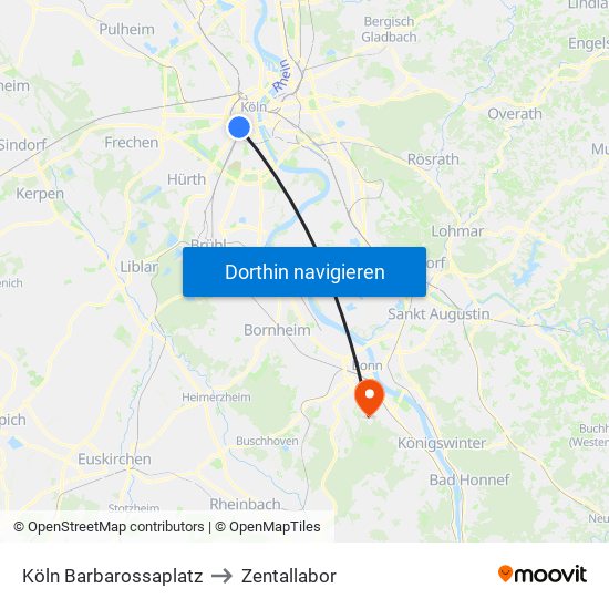 Köln Barbarossaplatz to Zentallabor map