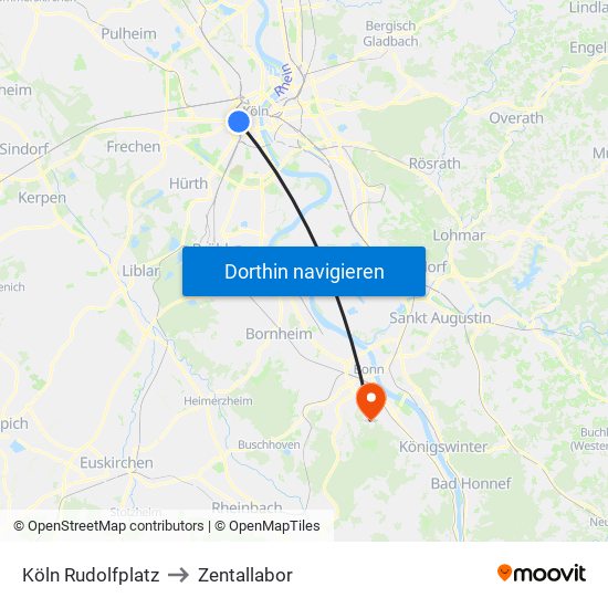 Köln Rudolfplatz to Zentallabor map