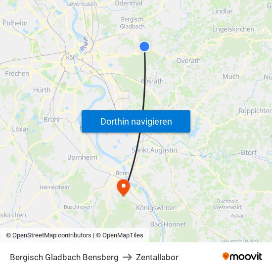 Bergisch Gladbach Bensberg to Zentallabor map