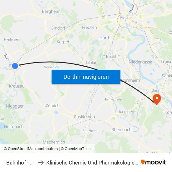 Bahnhof - Düren to Klinische Chemie Und Pharmakologie / Biochemie map